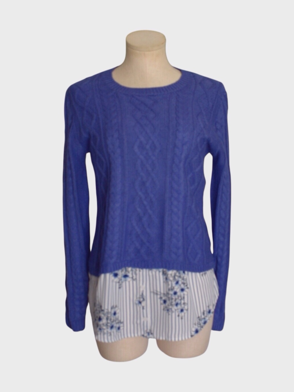 Monteau Cable Knit Layered Hem Sweater